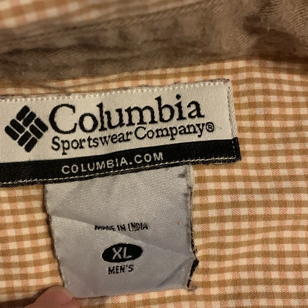 Columbia Mens XL Tan Gingham Long Sleeve Button Down Shirt AM7400 - Picture 7 of 8
